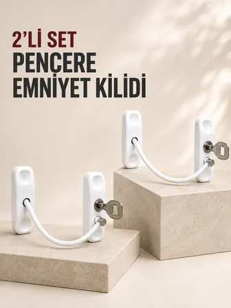 2’li Set Pencere Güvenlik Kilidi Anahtarlı Kablolu Çocuk Emniyet Kilidi Beyaz - Lisinya