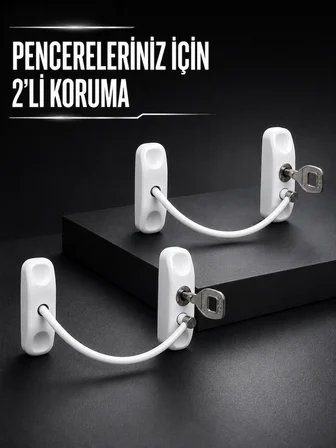 Beyaz Kablolu Pencere Kilidi 2 Adet Çocuk Koruma ve Pencere Emniyet Aparatı - Lisinya