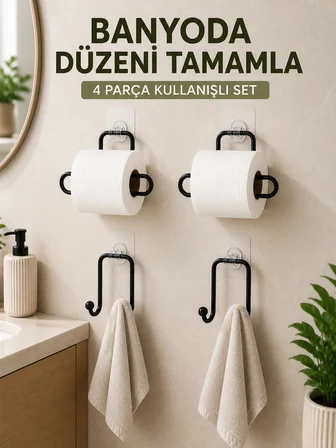Banyo ve Mutfak İçin 4 Parça Set 2 Adet Kağıtlık 2 Adet Havlu Askısı - Lisinya