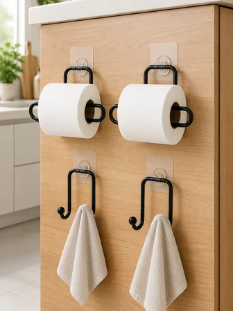 Yapışkanlı Banyo Düzenleme Seti 2 Rulo Tutucu 2 Havlu Askılığı 4 Parça - Lisinya