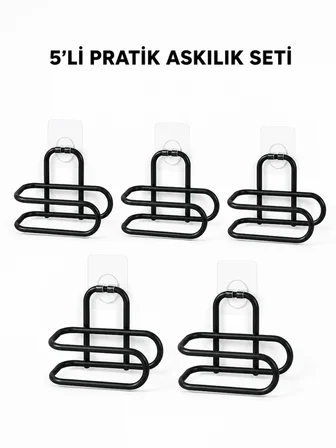 Siyah Metal WC Kağıtlık Yapışkanlı Tuvalet Kağıdı Rulo Tutucu 5 Adet Avantajlı Set - Lisinya