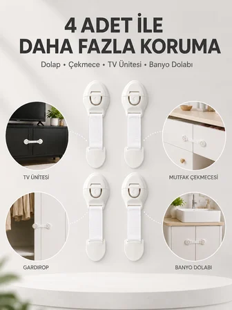 4'lü Çocuk Güvenlik Dolap ve Çekmece Kilidi - Lisinya