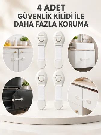 4'lü Esnek Kayışlı Çocuk Güvenlik Kilidi Pratik ve Güvenli Kullanım - Lisinya