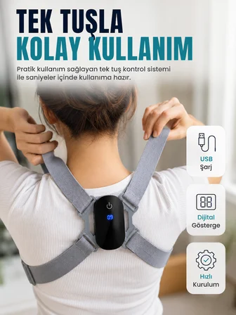 Ayarlanabilir Askılı Akıllı Dik Duruş Destekleyici Dijital Göstergeli Dik Duruş Cihazı - Lisinya