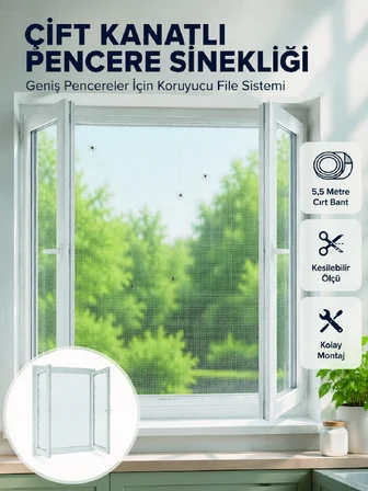 Çift Kanatlı Pencere Filesi Cırt Bantlı Sineklik Kolay Takılır - Lisinya