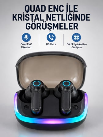 Bluetooth 5.4 Kablosuz KulaklıkQuad ENC Mikrofonlu TWS Kulaklık - Lisinya