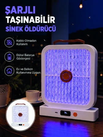 Taşınabilir Şarjlı Sivrisinek Öldürücü 365NM UV Işıklı Beyaz Model - Lisinya