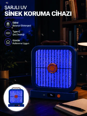 UV Işıklı Şarj Edilebilir Sinek Yok Edici Elektrikli Lamba Mavi - Lisinya