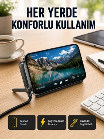 240W Type-C to Type-C Katlanabilir Standlı Hızlı Şarj Kablosu - Lisinya