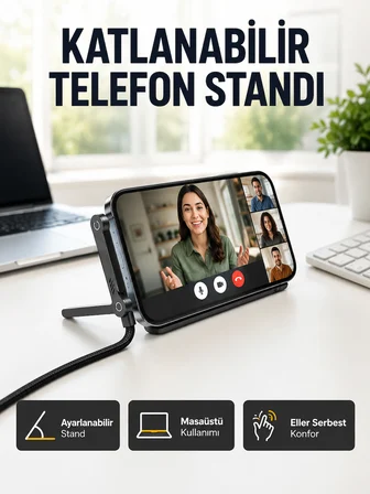 240W Type-C to Type-C Telefon Stand Özellikli Şarj Kablosu - Lisinya