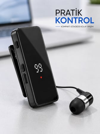 Klipsli Tek Kulaklıklı Kablosuz Bluetooth Kulaklık Dijital Ekranlı Taşınabilir Model - Lisinya