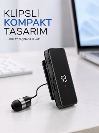 Dijital Ekranlı Bluetooth Kulaklık Tek Kulaklıklı Klipsli Kompakt Tasarım - Lisinya