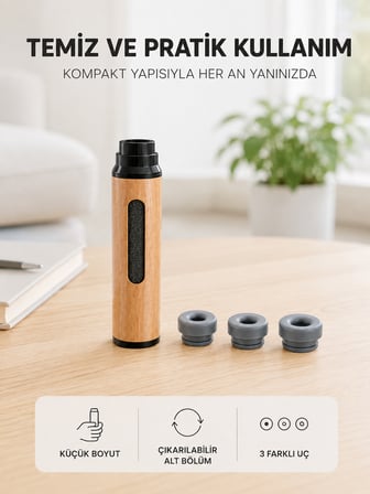 Ahşap Görünümlü Mini Küllük Taşınabilir Kompakt Tasarım 3 Farklı Uç Seçeneği - Lisinya