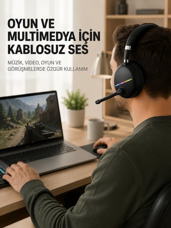 Bluetooth 5.0 RGB Işıklı Mikrofonlu Kablosuz Kulak Üstü Kulaklık - Lisinya