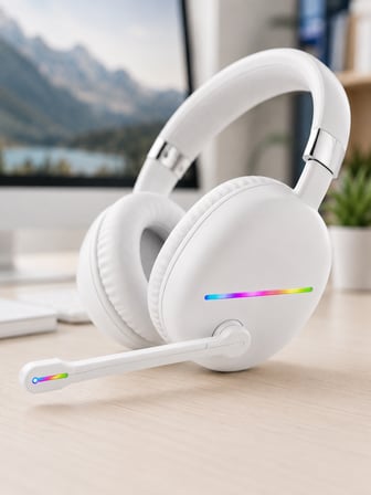 RGB Işıklı Mikrofonlu Bluetooth Kulaklık Beyaz Over-Ear Tasarım Type-C Şarjlı - Lisinya