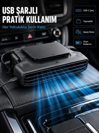 Araç Koltuk Başlığı Soğutucu Fan 5 Kademeli Hız Ayarlı USB Şarjlı Boyun Serinletici - Lisinya