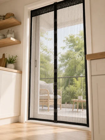 Otomatik Kapanan Mıknatıslı Sineklik Kapı Filesi Pratik Geçişli Siyah Model - Lisinya