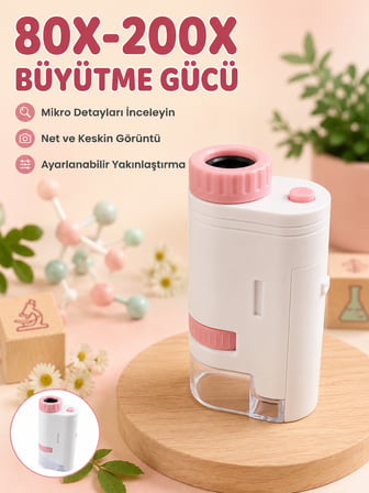 Eğitici Taşınabilir Mikroskop  Ayarlanabilir Focus, LED Işık ve 80X-200X Yakınlaştırma - Lisinya