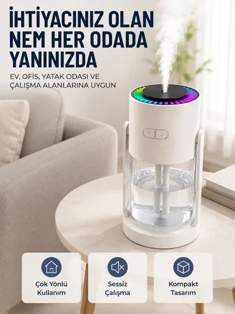 Ultrasonik Hava Nemlendirici Renkli LED Işıklı Sessiz Oda Nemlendirme Cihazı - Lisinya