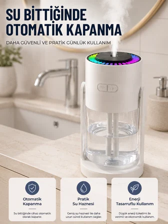 LED Işıklı Hava Nemlendirme Cihazı Şeffaf Su Hazneli Sessiz Masaüstü Nemlendirici - Lisinya
