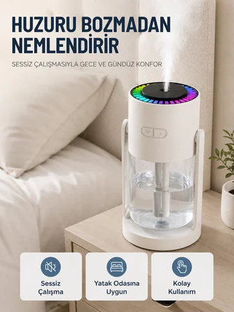 Taşınabilir Hava Nemlendirici LED Işıklı Şeffaf Hazneli Ev Ofis Yatak Odası Nemlendirme Cihazı - Lis