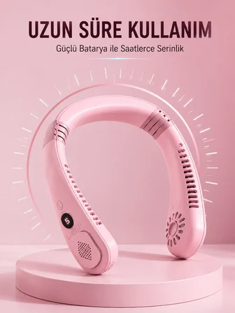 Pembe Boyun Fanı Sessiz Çalışan USB Şarjlı Taşınabilir Kişisel Serinletici - Lisinya