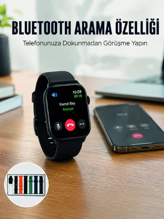 Akıllı Saat 7 Kordonlu Bluetooth Aramalı Nabız ve Dokunmatik Akıllı Saat - Lisinya