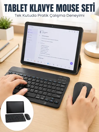 SIM Kartlı Android Tablet Bluetooth Klavye Kablosuz Mouse Geniş Ekran ve Taşınabilir Kullanım Seti -