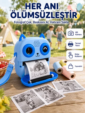 Çocuklar İçin Termal Baskılı Dijital Fotoğraf Makinesi Ön ve Arka Kameralı - Lisinya