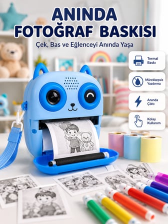 2.4'' IPS Ekranlı Çocuk Fotoğraf Makinesi HD Çekim ve Anında Baskı Keyfi - Lisinya