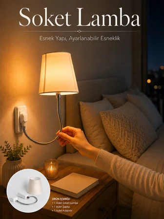 Soket Lamba Yatak Başı Işığı Ayarlanabilir Boyunlu - Lisinya