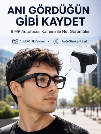 3 Lensli Akıllı Kamera Gözlüğü AI Görüntü Tanıma Çoklu Dil Çeviri 32 GB Hafıza WiFi ve Hızlı Şarj Öz