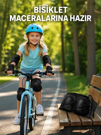 2'li Çocuk Koruyucu Spor Seti Siyah Dizlik Dirseklik El Bilek Koruyucu - Lisinya