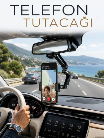 Araç İçi Dikiz Aynası Telefon Tutucu 360° Döner Ayarlanabilir Katlanabilir - Lisinya