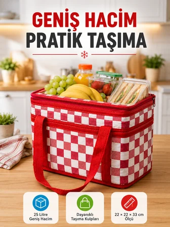 Isı Yalıtımlı Termos Piknik Çantası Geniş Hacimli Soğuk ve Sıcak Taşıma Çantası - Lisinya