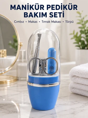 Kompakt Manikür Bakım Seti Mavi Taşınabilir Kişisel Bakım Çantası - Lisinya
