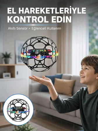 LED Işıklı Futbol Topu Mini Drone Akıllı Sensörlü El Kontrollü - Lisinya