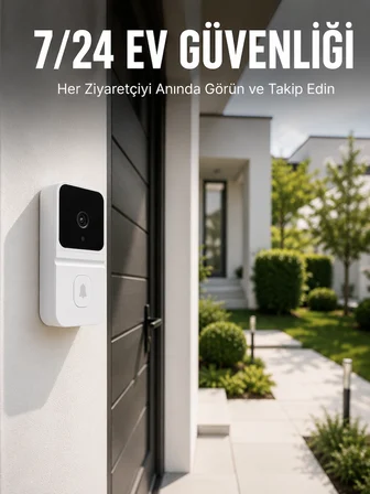 Kablosuz Beyaz Akıllı Kapı Zili Wi-Fi Bağlantılı HD Kameralı Ev Güvenlik Sistemi - Lisinya