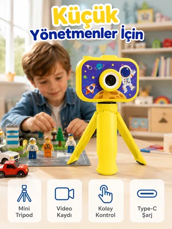 Çocuk Kamerası Fotoğraf ve Video Çekimi Mini Tripodlu Şarjlı Dijital Kamera 2.0 TFT Ekran - Lisinya