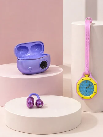 Kablosuz Kulaklık ve Pembe Çanta Charm Saat İkili Kampanya Seti Şarj Kutulu Taşınabilir Tasarım - Li