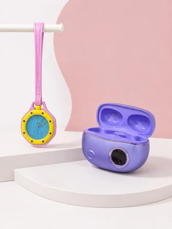 Kablosuz Kulaklık ve Pembe Çanta Charm Saat İkili Kampanya Seti Şarj Kutulu Taşınabilir Tasarım - Li