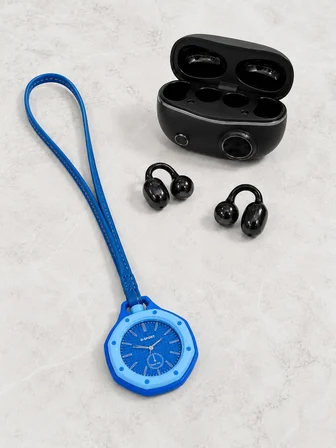 Kablosuz Kulaklık Mavi Çanta Aksesuar Saati Kampanyalı Müzik ve Günlük Kullanım Seti - Lisinya