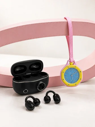 Kablosuz Kulaklık ve Pembe Askılı Çanta Charm Analog Saat Kampanya Seti - Lisinya