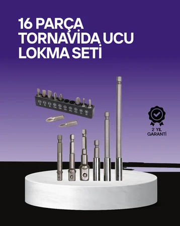 Çok Amaçlı 16lı Bits Uç Seti Dayanıklı Tornavida Adaptör - Lisinya