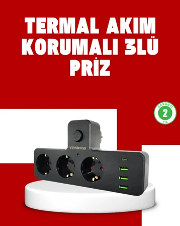7 Portlu Çoklu Priz USB ve Type-C Girişli Akıllı Güç Ünitesi - Lisinya