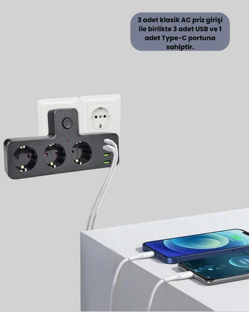 7 Portlu Çoklu Priz USB ve Type-C Girişli Akıllı Güç Ünitesi - Lisinya
