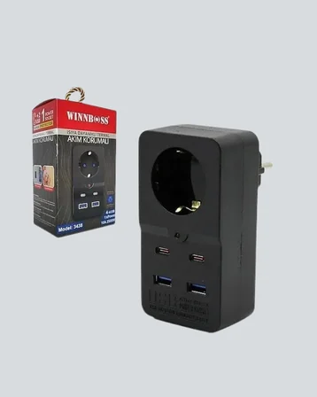 Isıya Dayanıklı PC Gövdeli Akım Korumalı Priz 4 USB Yeni Nesil - Lisinya