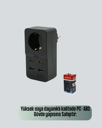 Isıya Dayanıklı PC Gövdeli Akım Korumalı Priz 4 USB Yeni Nesil - Lisinya