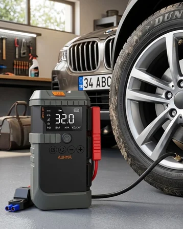 Akıllı Lastik Şişirme Kompresörü Akü Takviye Özellikli LED Fenerli Taşınabilir Güç Ünitesi - Lisinya