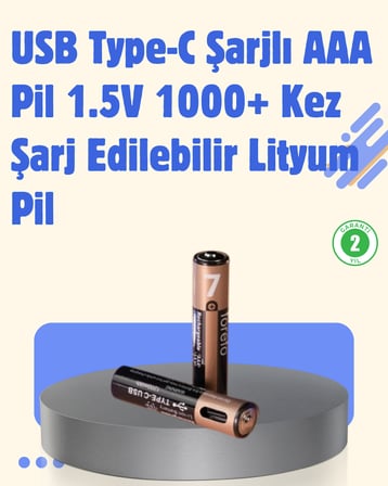 USB Type-C Şarjlı AAA Lityum Pil | 1.5V Sabit Voltaj, 1000+ Şarj Döngüsü ile Uzun Ömür - Lisinya